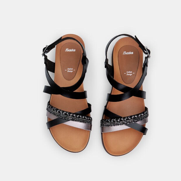 Sandales pour femme avec bande en corde et strass, 