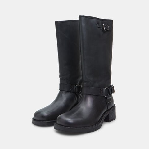 Bottes en cuir pour femme avec d&eacute;tail boucle, Noir