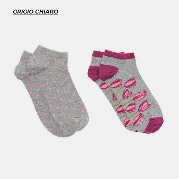 2 paires de chaussettes basses fantaisie fleurs et pois, Multicolore