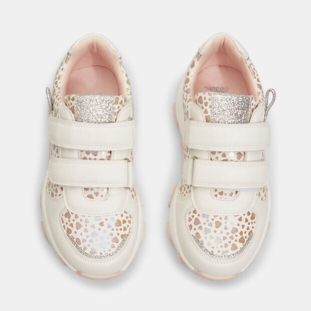 Sneakers pour fille avec motif de c&oelig;urs et de bouchons, Blanc