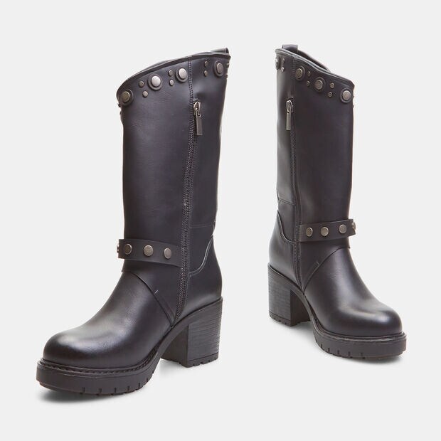 Bottines motardes pour femme avec boucles et talon large, 