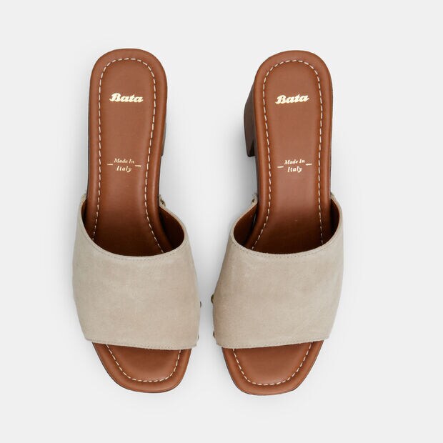 Mules pour femme en daim avec talon 7 cm et plateforme BATA, Beige