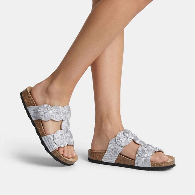 Sandale Fussbett avec double bride d&eacute;cor&eacute;e Bata, Argent