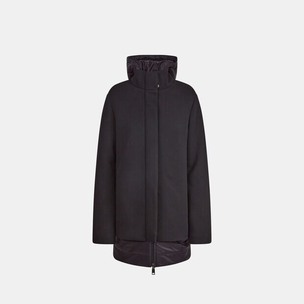 Veste longue pour femme bi-mati&egrave;re, Noir