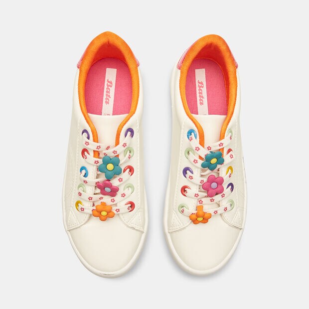 Sneakers fille avec fleurs, Blanc