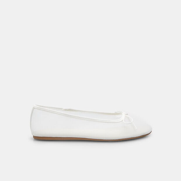 Ballerine plates pour femme avec tige en mesh et petit n&oelig;ud, Blanc