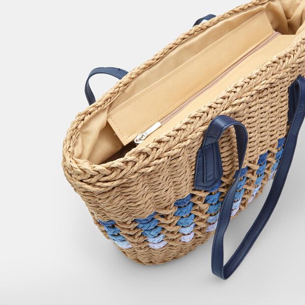 Sac cabas pour femme BATA en raphia, Bleu