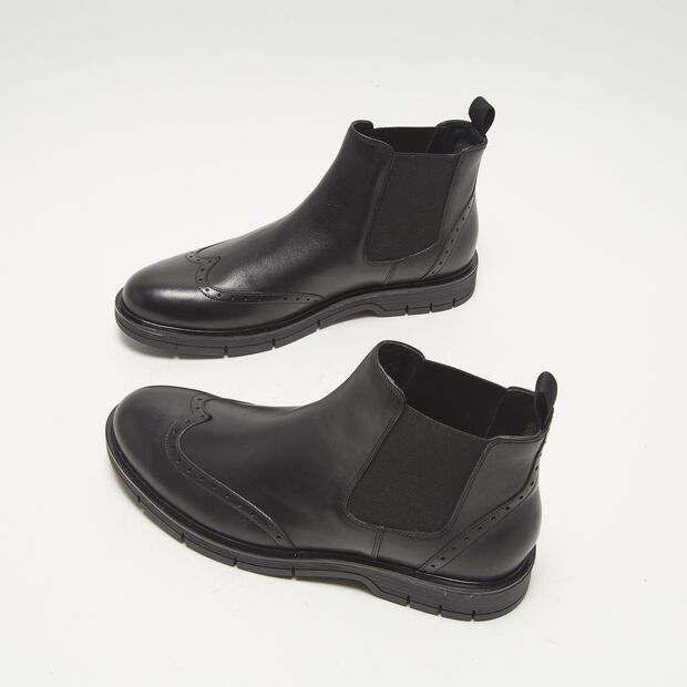 Bottines Chelsea en cuir avec surpiq&ucirc;res brogue, Noir