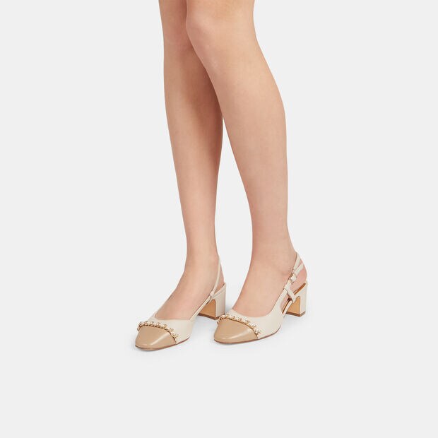 Escarpins pour femme avec talon midi et cha&icirc;ne, Rose