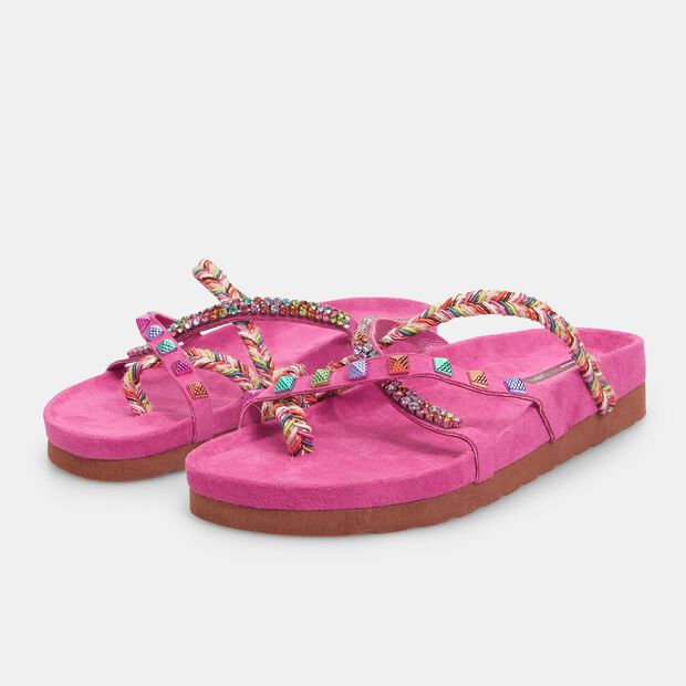Mules plates pour femme Bata Red Label avec cordes tress&eacute;es et applications bijoux, 