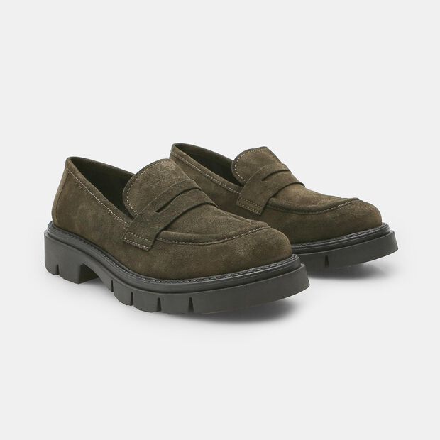 Mocassins en daim pour femme, Vert