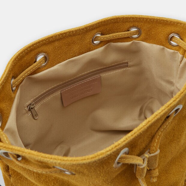 Sac seau pour femme en daim avec franges, Jaune
