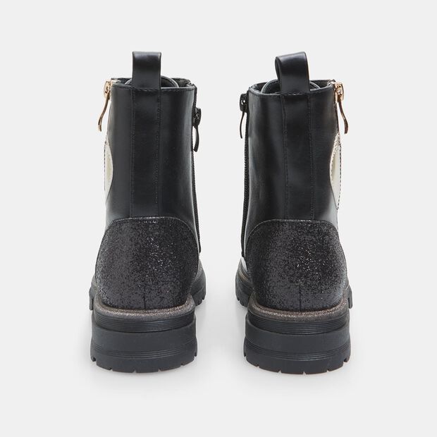 Bottillons pour fille avec c&oelig;ur et d&eacute;tails paillet&eacute;s, Noir