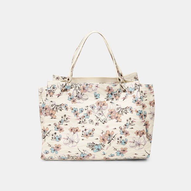 Sac shopper motif fleurs, Blanc