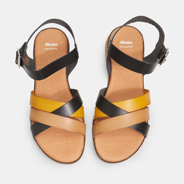 Sandales pour femme en cuir avec lani&egrave;res , 
