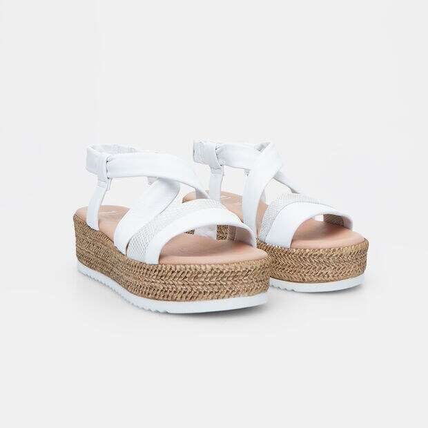 Sandales en cuir avec semelle compens&eacute;e pour femme BATA, Blanc