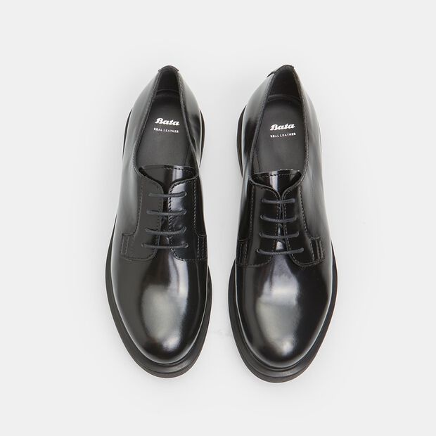 Chaussures &agrave; lacets en cuir pour femme, Noir