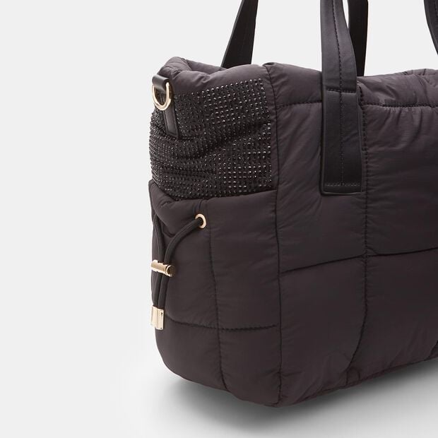 Sac cabas pour femme avec mini strass et cordon de serrage, Noir