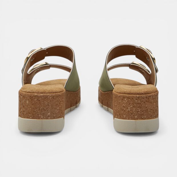Sandale &agrave; semelle compens&eacute;e avec double bride et boucle Bata, Vert