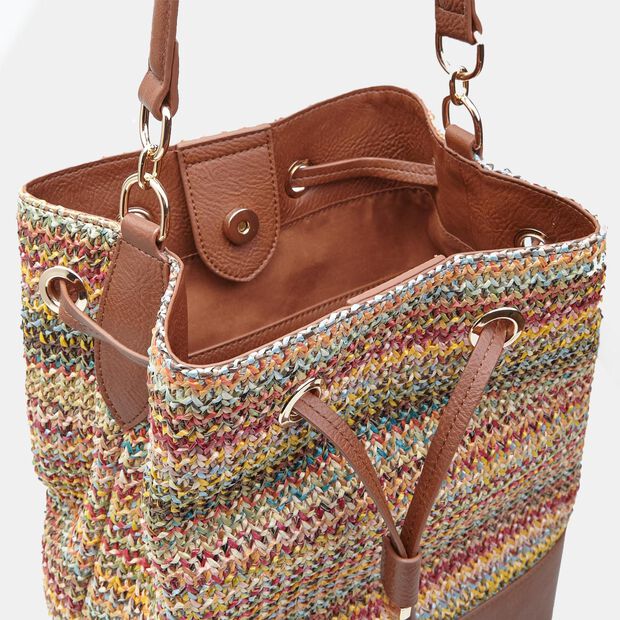 Sac &agrave; coulisse pour femme Bata en raphia, Multicolore