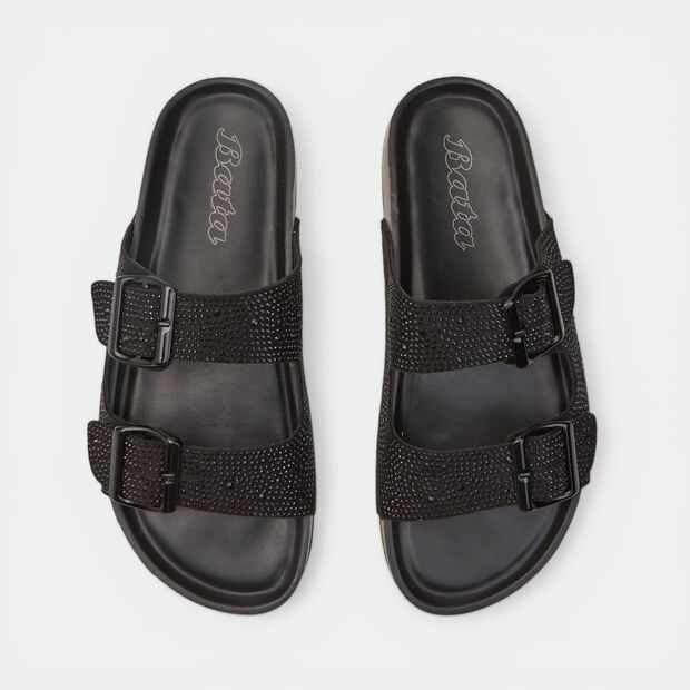Chausson pour femme avec micro strass, Noir