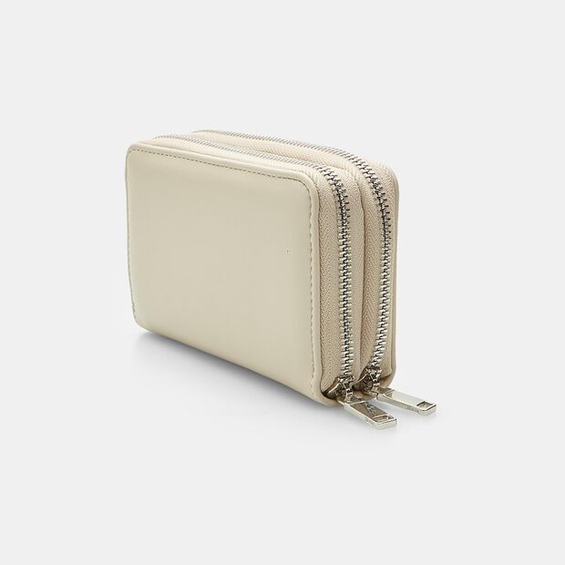 Portefeuille double zip pour femme, Beige