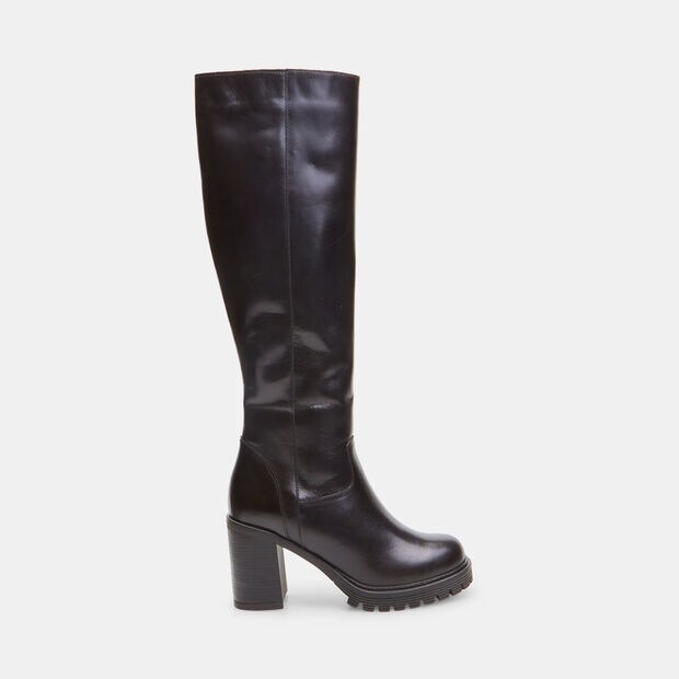 Bottes montantes pour femme en cuir avec talon et semelle crant&eacute;e, Noir