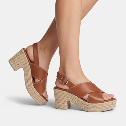 Sandale femme &agrave; semelle compens&eacute;e avec bride r&eacute;glable Bata, Marron