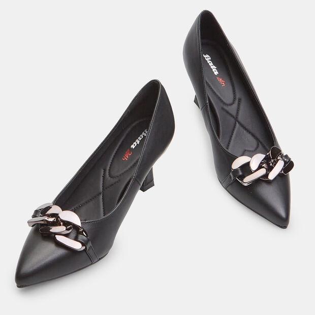 Escarpins pour femme avec talon moyen et cha&icirc;ne, 