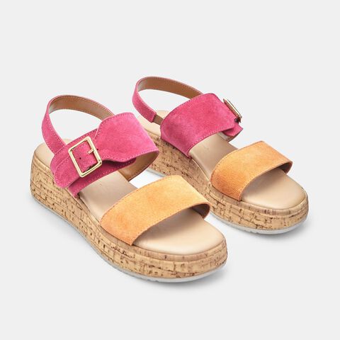 Sandales en daim avec talon compens&eacute; pour femme BATA, Rose