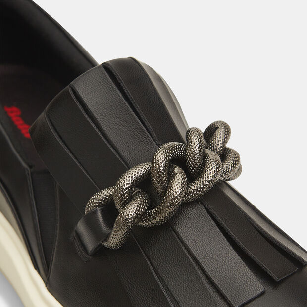 Sneakers slip on pour femme avec franges et barrette &agrave; paillettes, Noir