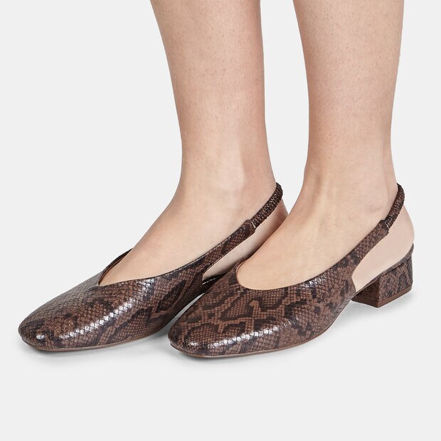 Escarpins slingback pour femme avec talon bloc, Marron