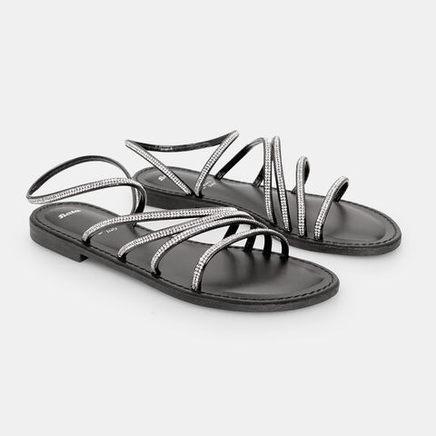 Sandales pour femme avec brillants, Noir