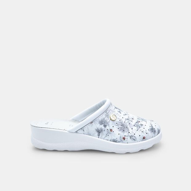 Pantoufle pour femme en cuir, Gris