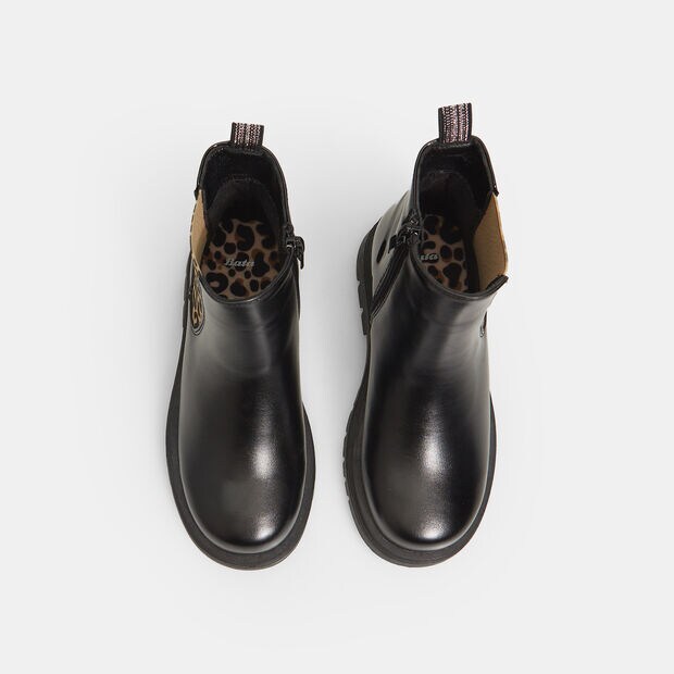 Bottines pour fille avec d&eacute;tail l&eacute;opard, Noir