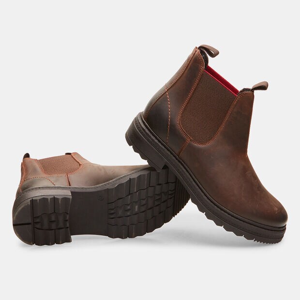 Bottines chelsea en cuir avec semelle track, Marron