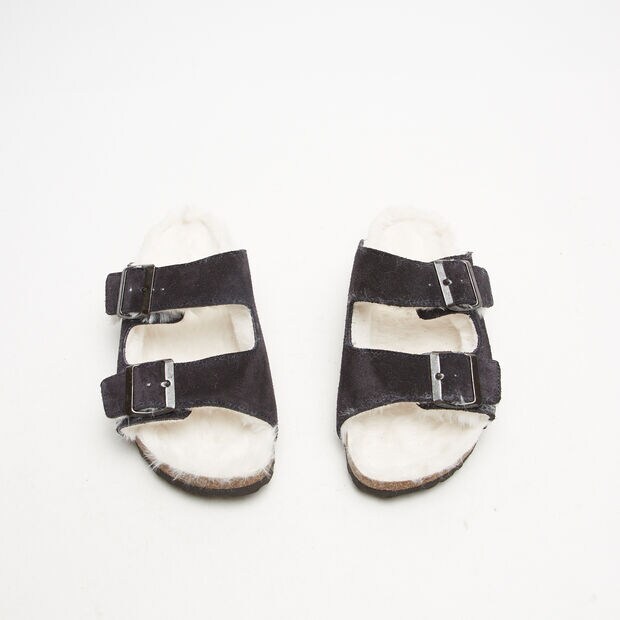 Ciabatte in suede con pelliccia sintetica, 