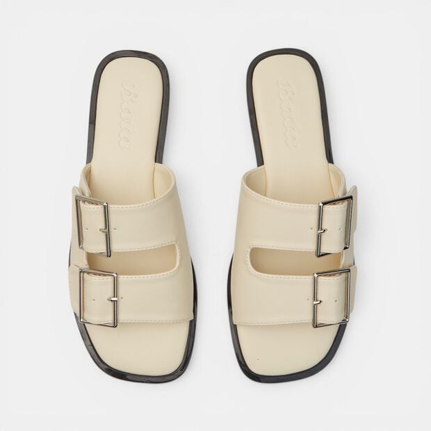 Sandali flat da donna con doppia fascia con fibbia Bata, Bianco