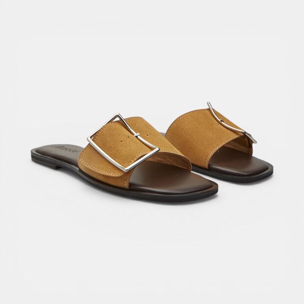 Sandalo flat con fascia con fibbia Bata, Marrone