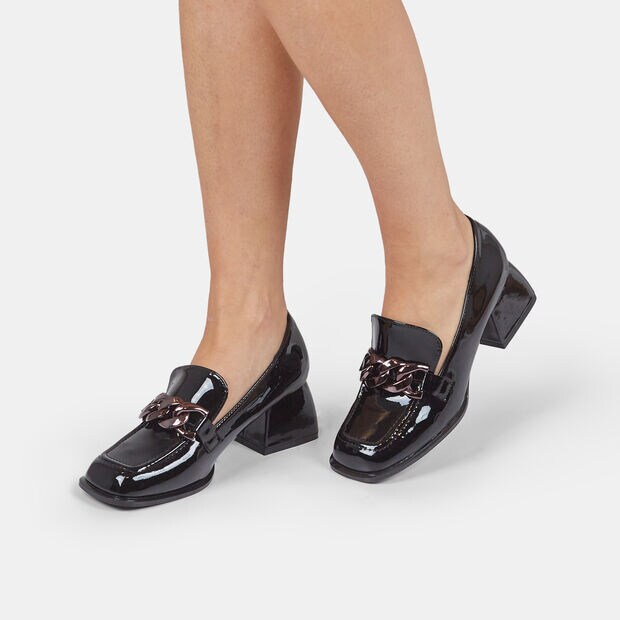 Mocassino da donna con tacco medio, Nero