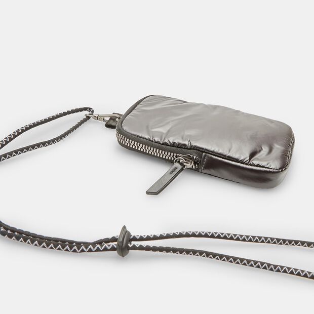 Porta cellulare con zip e tracolla removibile, Nero