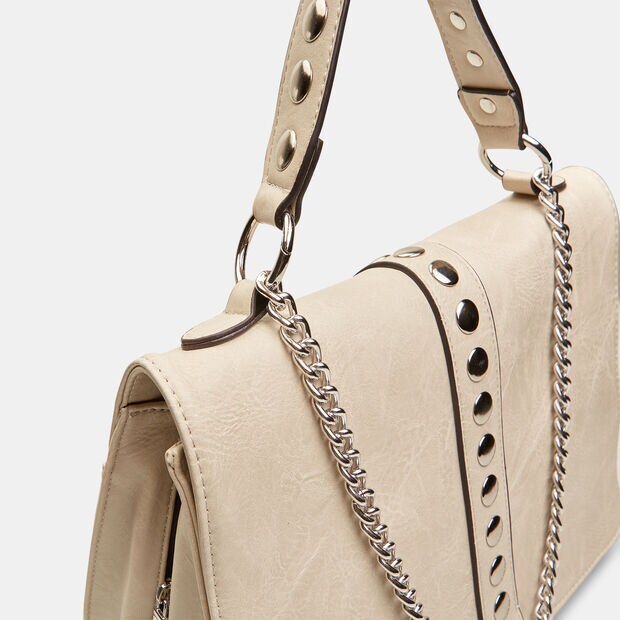 Borsa a mano da donna con borchie piatte e catena, 
