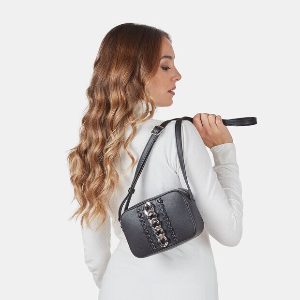 Borsa a tracolla da donna con dettaglio catena , Nero