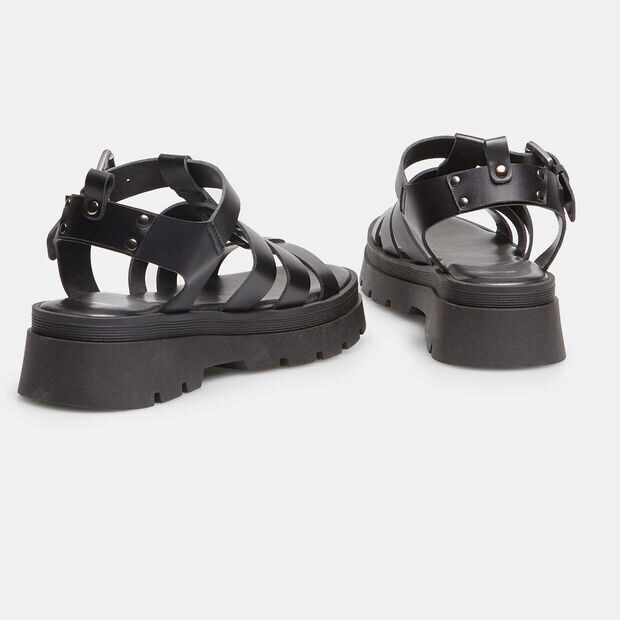Sandali da donna in pelle a ragnetto., Nero