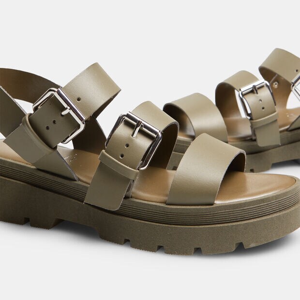 Sandali donna in pelle con fibbie, Verde
