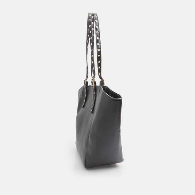 Shopper da donna con manici con anelli, Nero