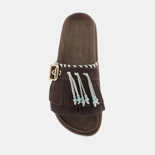 Sandalo da donna in suede con frange Colors of California, Marrone