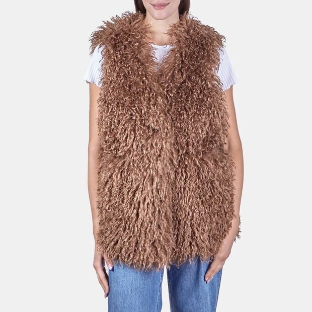 Gilet da donna in pelliccia ecologica Bata, Marrone