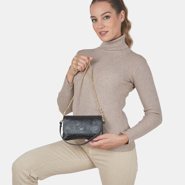 Mini borsa da donna in pelle, Nero