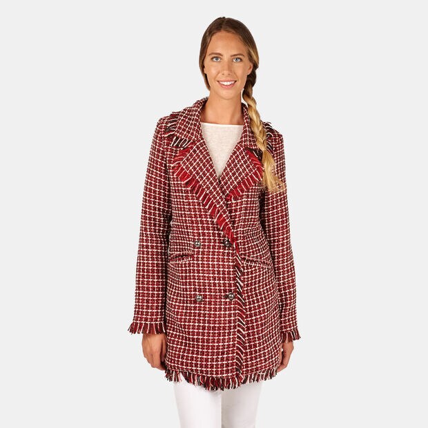 Cappotto donna in tweed doppio petto, Rossa